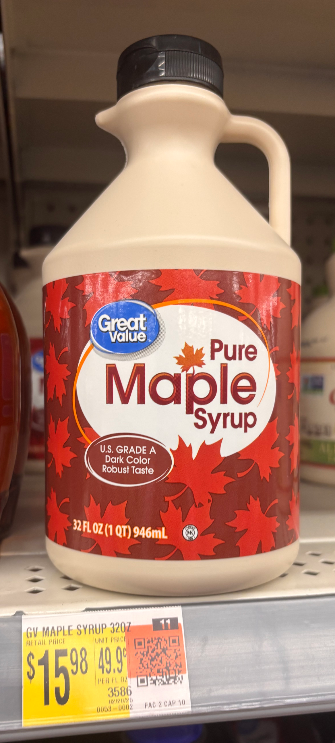 Cost of Maple Syrup at WalMart August 2025